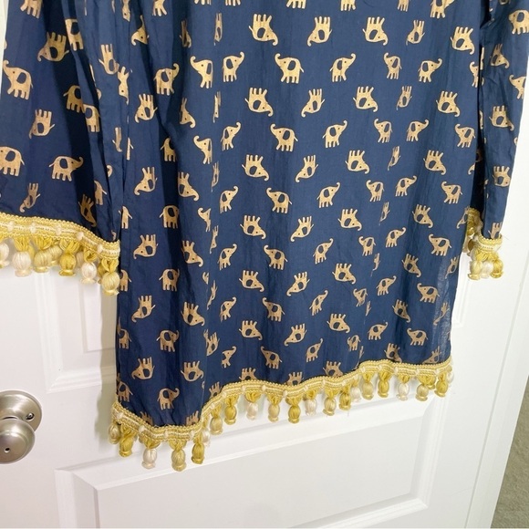 Boutique Lexi York 100% Cotton Elephant Print Shift Dress w/Ornate Pompom Tassel - Picture 3 of 11